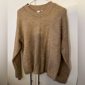 Gap tan ribbed woven crew neck sweater small NWT